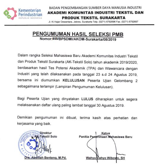 KELULUSAN PMB 2019/2020 GELOMBANG II