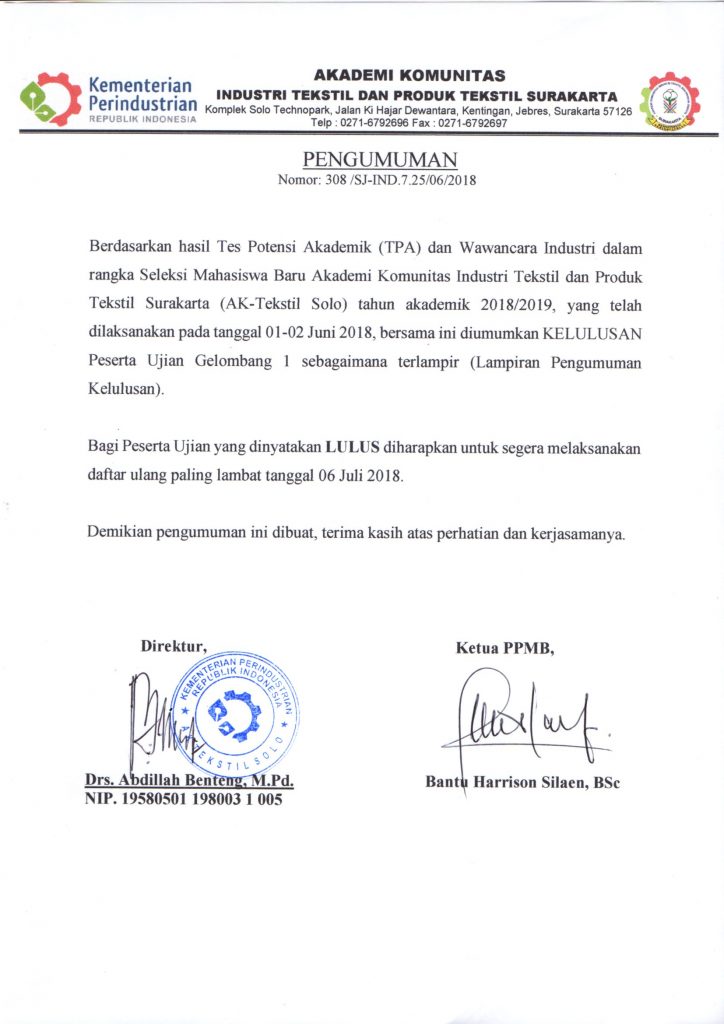 KELULUSAN PMB 2018/2019 GELOMBANG I