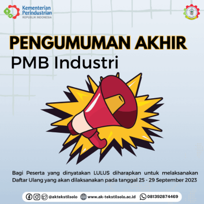 PENGUMUMAN HASIL KELULUSAN SELEKSI PMB JALUR JARVIS INDUSTRI AK-TEKSTIL SOLO TAHUN 2023/2024