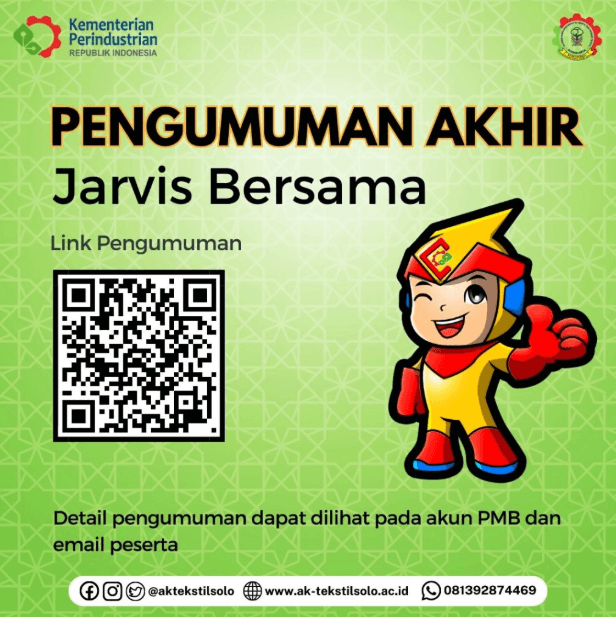 PENGUMUMAN HASIL KELULUSAN SELEKSI PMB JALUR JARVIS BERSAMA AK-TEKSTIL SOLO TAHUN 2023/2024