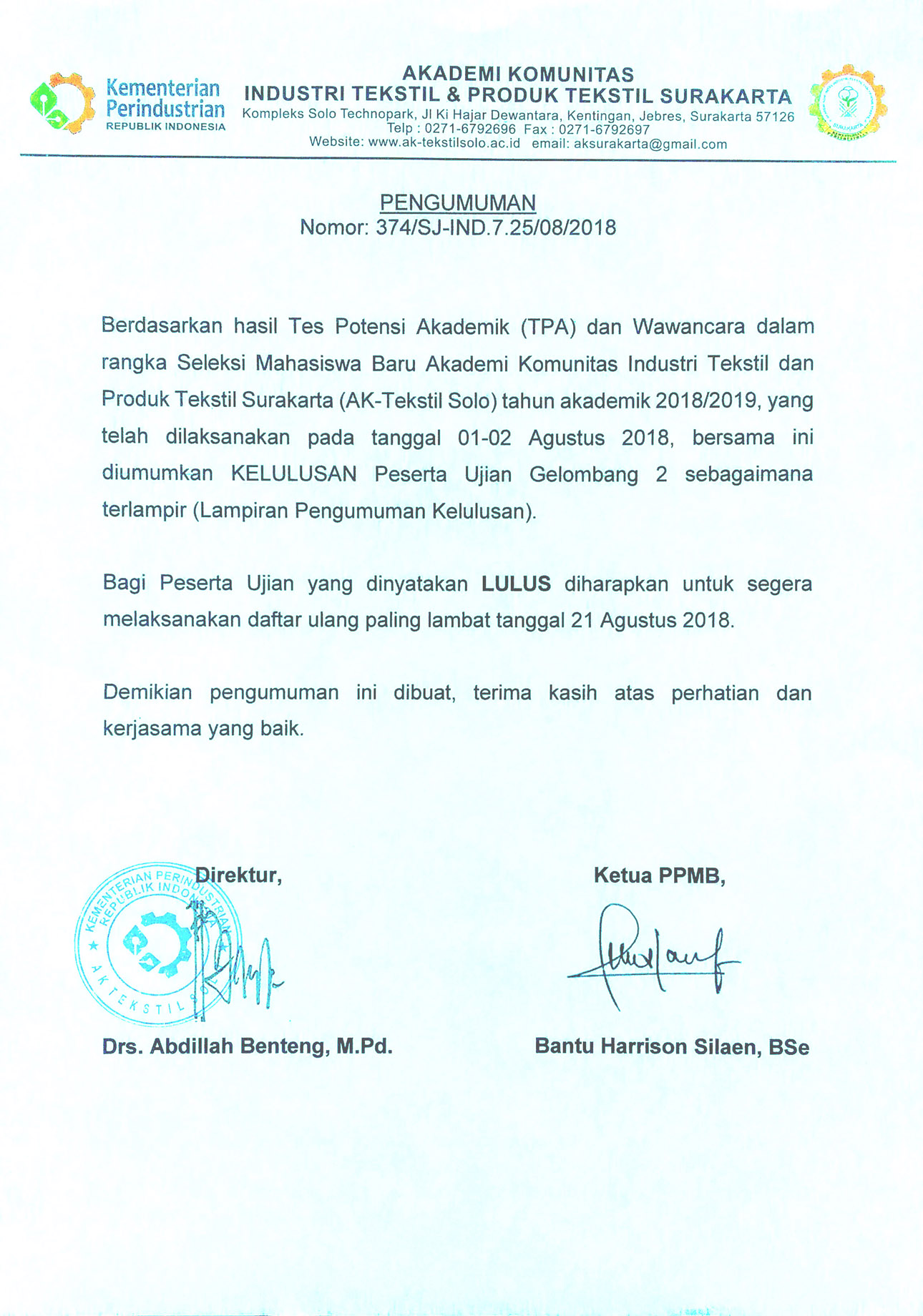 KELULUSAN PMB 2018/2019 GELOMBANG II