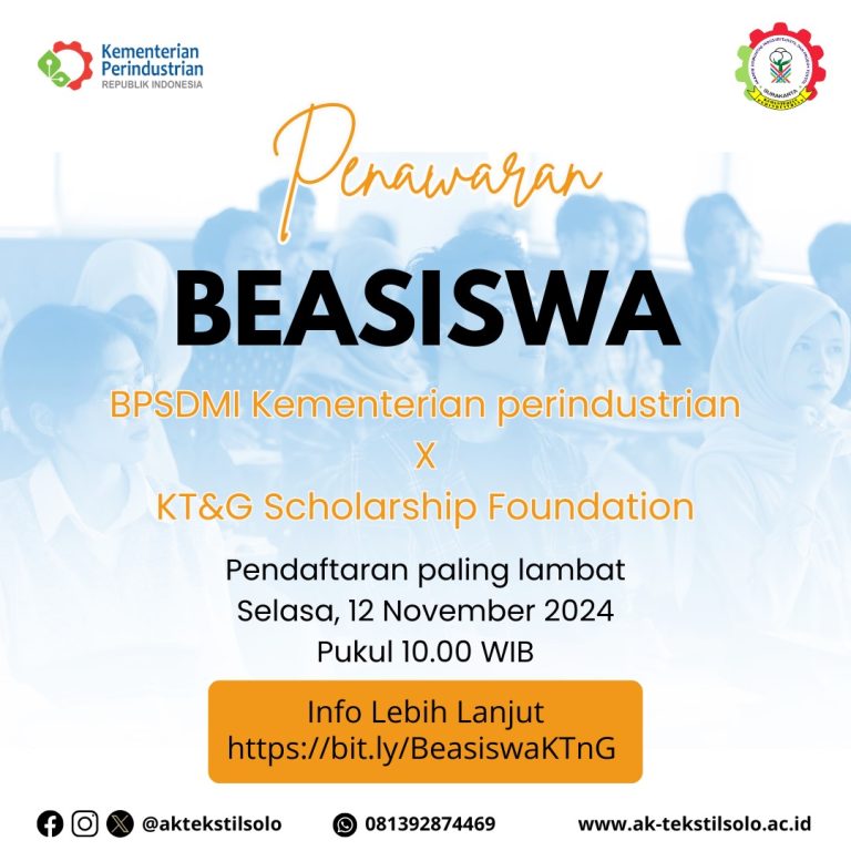Beasiswa Badan PengembanganSumber Daya Manusia Industri (BPSDMI) Kementerian Perindustrian Republik Indonesia dengan KT&amp;G Scholarship Foundation